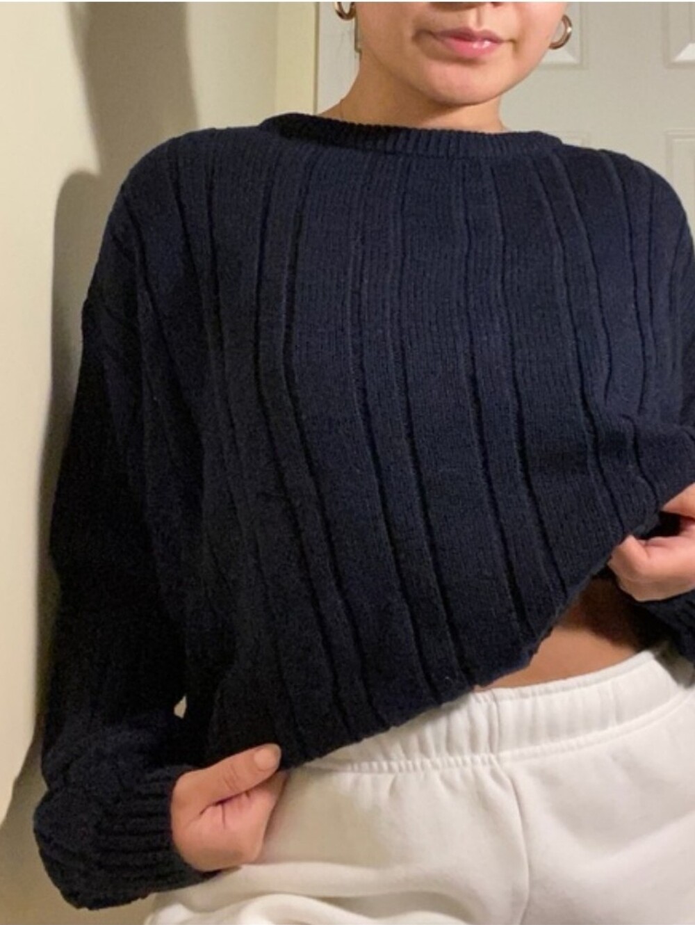 Brandy Melville Navy Blue Mock Neck Ribbed Knit Pullover Sweater